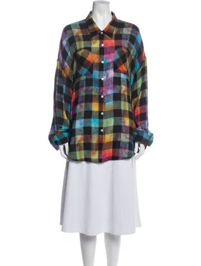 Pre-owned R13 Plaid Print Long Sleeve Button-up Top In Blue