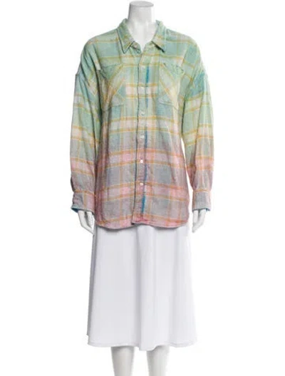 Pre-owned R13 Plaid Print Long Sleeve Button-up Top In Green