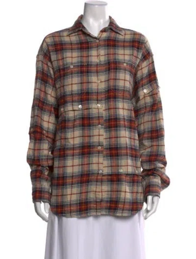 Pre-owned R13 Plaid Print Long Sleeve Button-up Top In Neutrals
