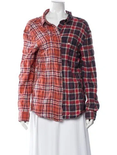 Pre-owned R13 Plaid Print Long Sleeve Button-up Top In Orange