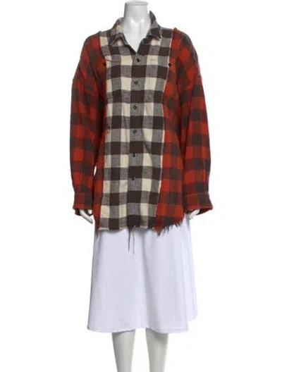 Pre-owned R13 Plaid Print Long Sleeve Button-up Top In Orange
