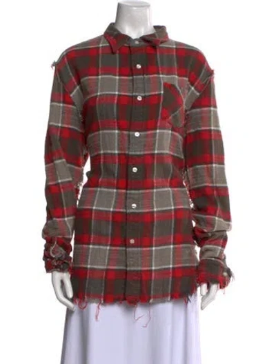 Pre-owned R13 Plaid Print Long Sleeve Button-up Top In Red