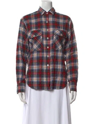 Pre-owned R13 Plaid Print Long Sleeve Button-up Top In Red