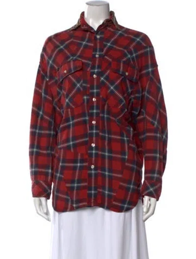 Pre-owned R13 Plaid Print Long Sleeve Button-up Top In Red