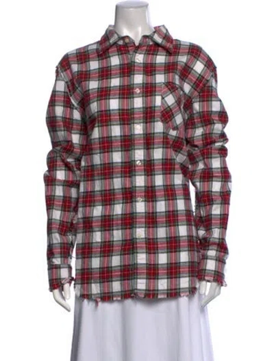 Pre-owned R13 Plaid Print Long Sleeve Button-up Top In White