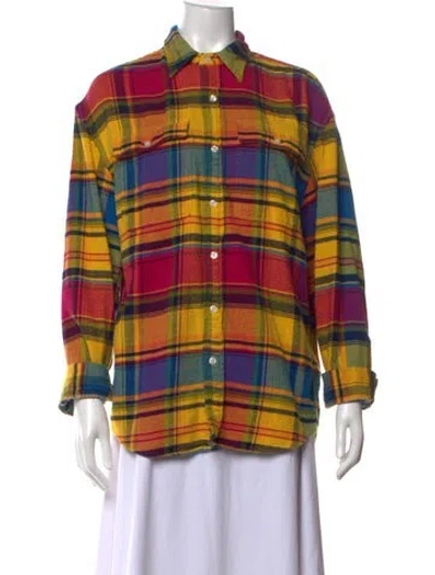 Pre-owned R13 Plaid Print Long Sleeve Button-up Top In Yellow