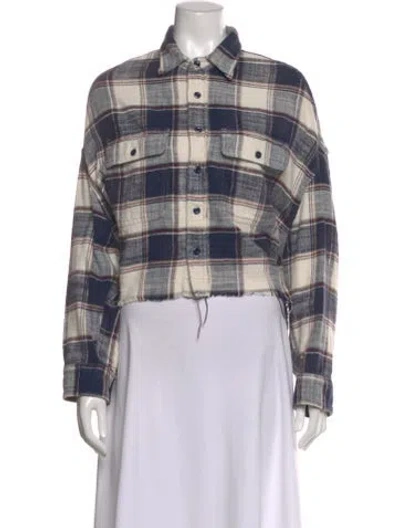 Pre-owned R13 Plaid Print Long Sleeve Crop Top In Blue
