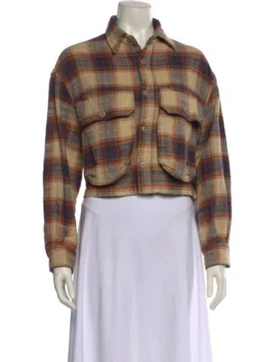 Pre-owned R13 Plaid Print Long Sleeve Crop Top In Brown