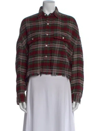 Pre-owned R13 Plaid Print Long Sleeve Crop Top In Red