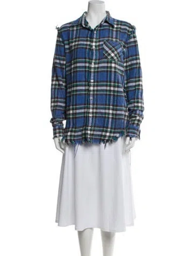 Pre-owned R13 Plaid Print Long Sleeve Top In Blue