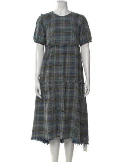 Pre-owned R13 Plaid Print Midi Length Dress In Blue