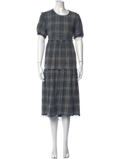 Pre-owned R13 Plaid Print Midi Length Dress In Blue
