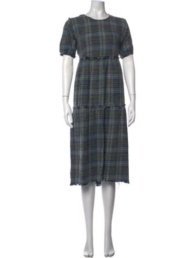 Pre-owned R13 Plaid Print Midi Length Dress In Blue