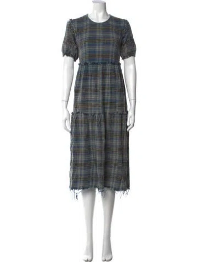 Pre-owned R13 Plaid Print Midi Length Dress In Blue/neutrals