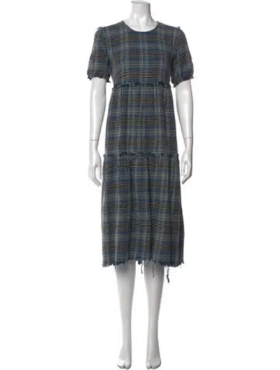 Pre-owned R13 Plaid Print Midi Length Dress In Blue/neutrals