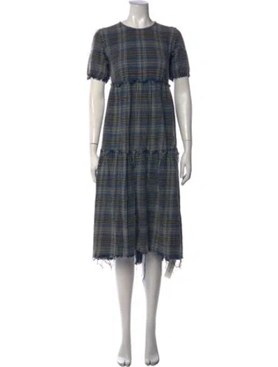 Pre-owned R13 Plaid Print Midi Length Dress In Blue/neutrals