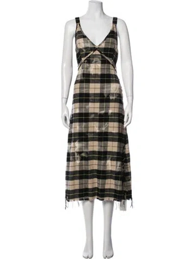 Pre-owned R13 Plaid Print Midi Length Dress In Grey