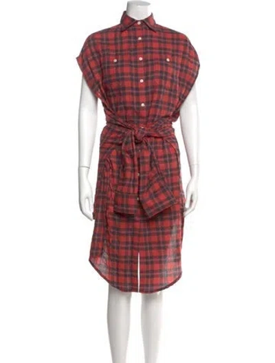 Pre-owned R13 Plaid Print Midi Length Dress In Red