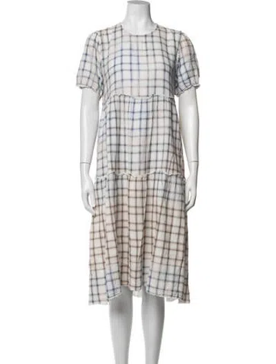 Pre-owned R13 Plaid Print Midi Length Dress In White