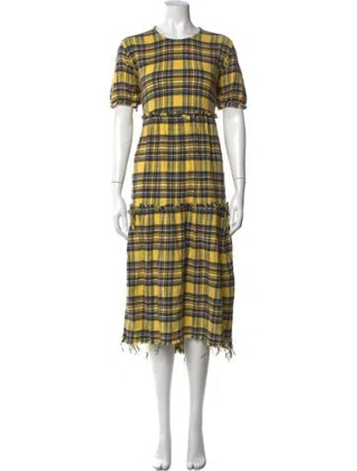 Pre-owned R13 Plaid Print Midi Length Dress In Yellow
