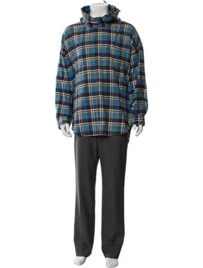 Pre-owned R13 Plaid Print Mock Neck Hoodie In Blue