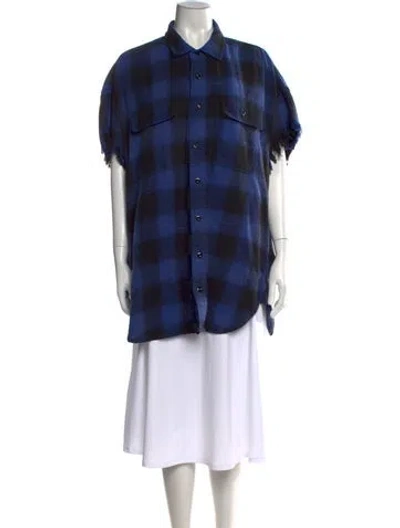 Pre-owned R13 Plaid Print Short Sleeve Button-up Top In Blue