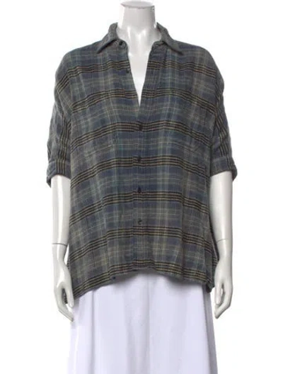 Pre-owned R13 Plaid Print Short Sleeve Button-up Top In Blue