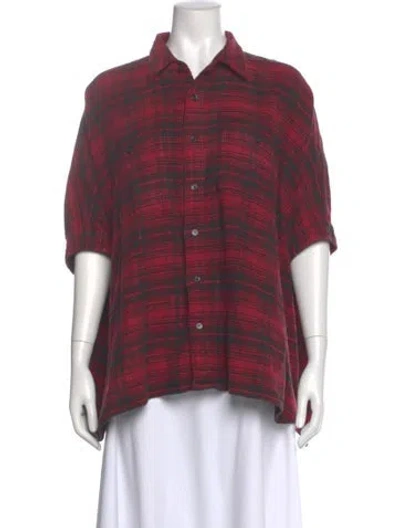 Pre-owned R13 Plaid Print Short Sleeve Button-up Top In Burgundy