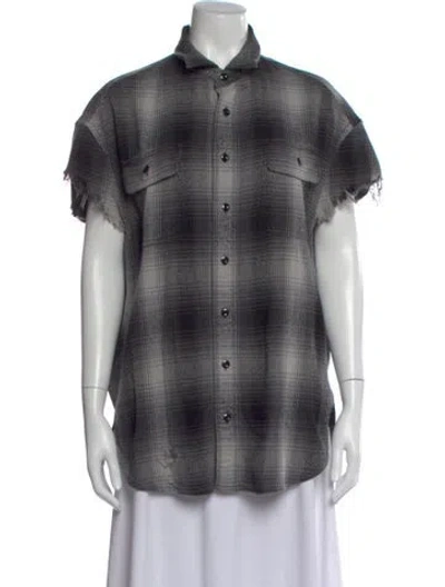 Pre-owned R13 Plaid Print Short Sleeve Button-up Top In Gray