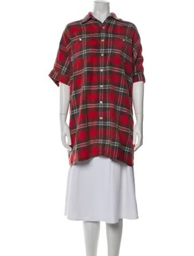 Pre-owned R13 Plaid Print Short Sleeve Button-up Top In Red