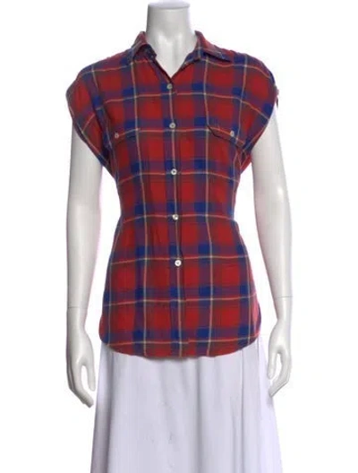 Pre-owned R13 Plaid Print Short Sleeve Button-up Top In Red