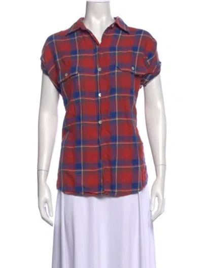 Pre-owned R13 Plaid Print Short Sleeve Button-up Top In Red
