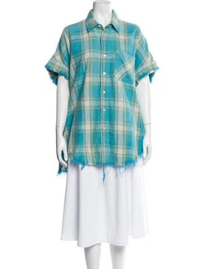 Pre-owned R13 Plaid Print Short Sleeve Top In Blue