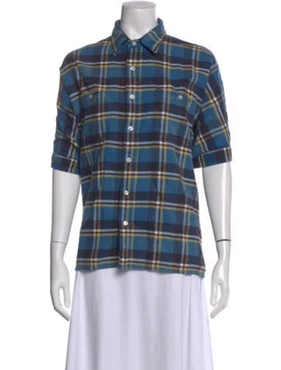Pre-owned R13 Plaid Print Short Sleeve Top In Blue