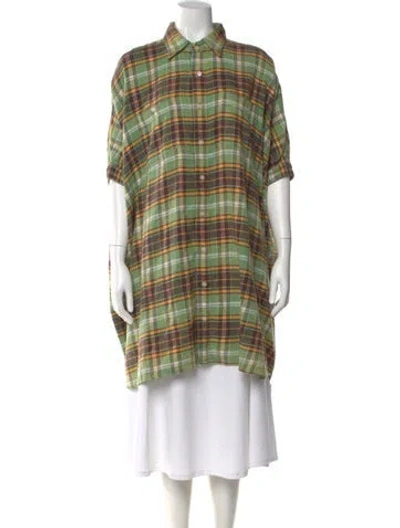 Pre-owned R13 Plaid Print Short Sleeve Top In Green