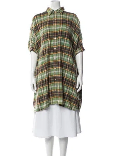 Pre-owned R13 Plaid Print Short Sleeve Top In Green