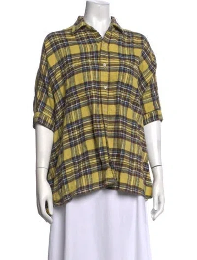 Pre-owned R13 Plaid Print Short Sleeve Top In Yellow