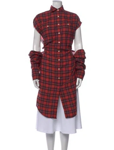 Pre-owned R13 Plaid Print Short Sleeve Tunic In Red