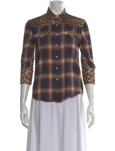 Pre-owned R13 Plaid Print Three-quarter Sleeve Button-up Top In Multi