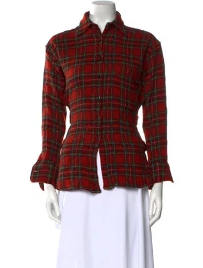 Pre-owned R13 Plaid Print Three-quarter Sleeve Button-up Top In Red