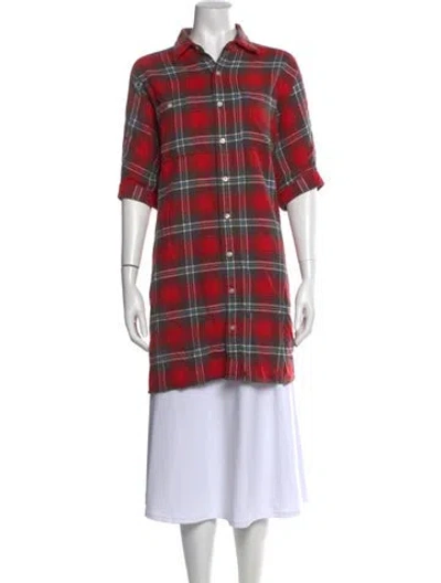 Pre-owned R13 Plaid Print Three-quarter Sleeve Button-up Top In Red