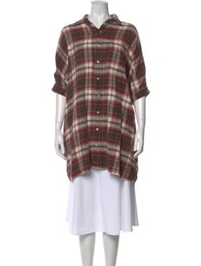 Pre-owned R13 Plaid Print Three-quarter Sleeve Button-up Top In Red