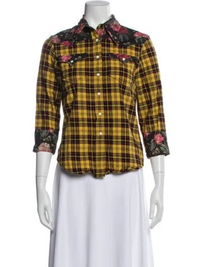 Pre-owned R13 Plaid Print Three-quarter Sleeve Button-up Top In Yellow