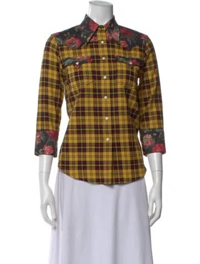 Pre-owned R13 Plaid Print Three-quarter Sleeve Button-up Top In Yellow