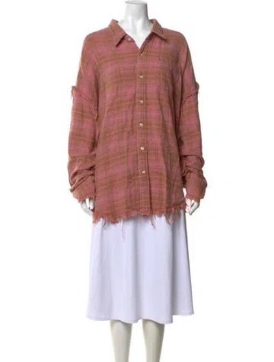 Pre-owned R13 Plaid Print V-neck Button-up Top In Pink