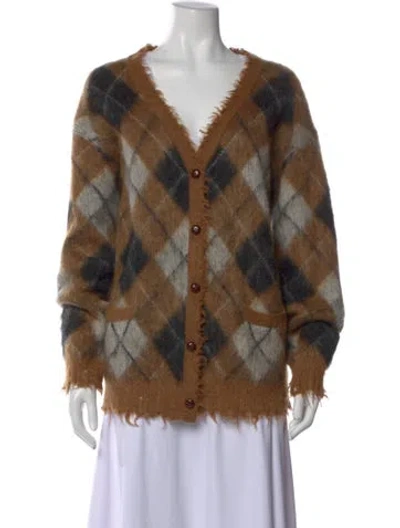 Pre-owned R13 Plaid Print V-neck Sweater In Brown