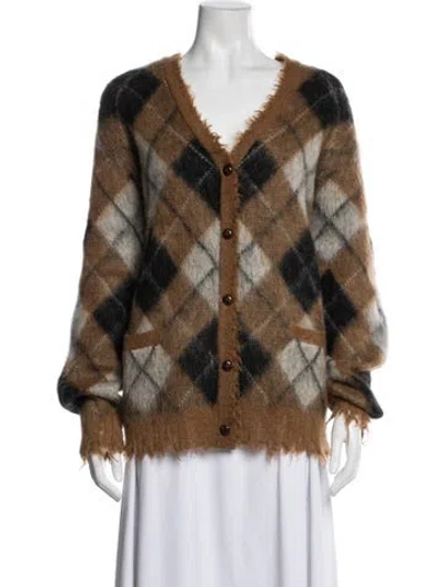 Pre-owned R13 Plaid Print V-neck Sweater In Brown