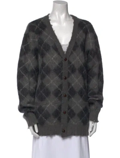 Pre-owned R13 Plaid Print V-neck Sweater In Gray