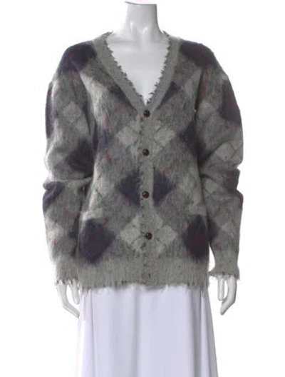 Pre-owned R13 Plaid Print V-neck Sweater In Gray