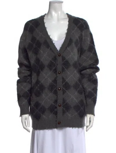 Pre-owned R13 Plaid Print V-neck Sweater In Grey